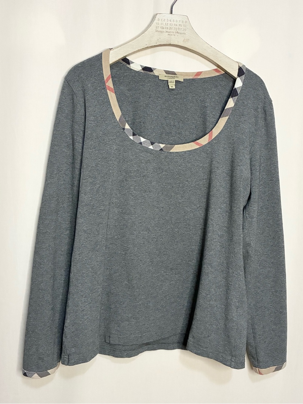 Burberry Scoop Neck Nova Check Trim Long Sleeve